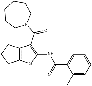 N-[3-(1-azepanylcarbonyl)-5,6-dihydro-4H-cyclopenta[b]thien-2-yl]-2-methylbenzamide 化学構造式