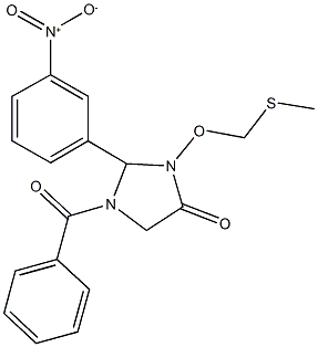 1-benzoyl-2-{3-nitrophenyl}-3-[(methylsulfanyl)methoxy]-4-imidazolidinone Struktur