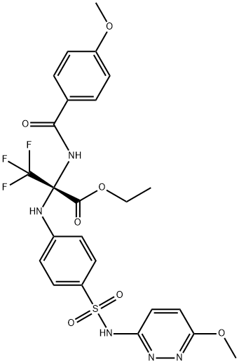 ethyl 3,3,3-trifluoro-2-[(4-methoxybenzoyl)amino]-2-(4-{[(6-methoxy-3-pyridazinyl)amino]sulfonyl}anilino)propanoate Structure