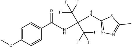 4-methoxy-N-[2,2,2-trifluoro-1-[(5-methyl-1,3,4-thiadiazol-2-yl)amino]-1-(trifluoromethyl)ethyl]benzamide 结构式