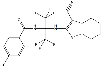 4-chloro-N-(1-((3-cyano-4,5,6,7-tetrahydro-1-benzothien-2-yl)amino)-2,2,2-trifluoro-1-(trifluoromethyl)ethyl)benzamide,352317-60-3,结构式