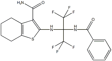 2-{[1-(benzoylamino)-2,2,2-trifluoro-1-(trifluoromethyl)ethyl]amino}-4,5,6,7-tetrahydro-1-benzothiophene-3-carboxamide Structure