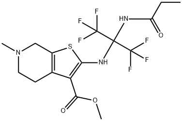 methyl 6-methyl-2-{[2,2,2-trifluoro-1-(propionylamino)-1-(trifluoromethyl)ethyl]amino}-4,5,6,7-tetrahydrothieno[2,3-c]pyridine-3-carboxylate 化学構造式