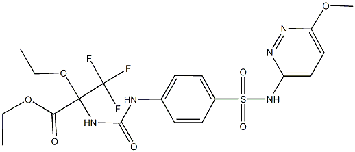 ethyl 2-ethoxy-3,3,3-trifluoro-2-{[(4-{[(6-methoxy-3-pyridazinyl)amino]sulfonyl}anilino)carbonyl]amino}propanoate 化学構造式