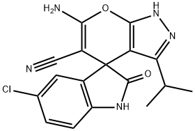 6-amino-5'-chloro-5-cyano-3-isopropyl--2'-oxo-1,1',3',4-tetrahydrospiro[pyrano[2,3-c]pyrazole-4,3'-(2'H)-indole] 结构式