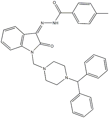 N'-{1-[(4-benzhydryl-1-piperazinyl)methyl]-2-oxo-1,2-dihydro-3H-indol-3-ylidene}-4-methylbenzohydrazide Struktur