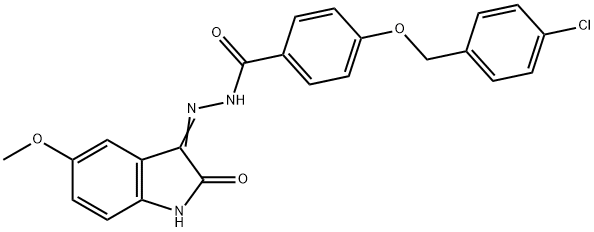 4-[(4-chlorobenzyl)oxy]-N'-(5-methoxy-2-oxo-1,2-dihydro-3H-indol-3-ylidene)benzohydrazide,352330-75-7,结构式