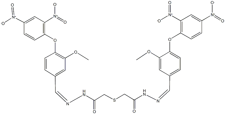 N'-(4-{2,4-bisnitrophenoxy}-3-methoxybenzylidene)-2-({2-[2-(4-{2,4-bisnitrophenoxy}-3-methoxybenzylidene)hydrazino]-2-oxoethyl}sulfanyl)acetohydrazide Struktur