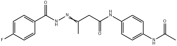 N-[4-(acetylamino)phenyl]-3-[(4-fluorobenzoyl)hydrazono]butanamide Struktur