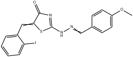 4-methoxybenzaldehyde [5-(2-iodobenzylidene)-4-oxo-1,3-thiazolidin-2-ylidene]hydrazone 化学構造式