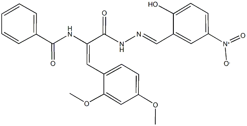 N-{2-(2,4-dimethoxyphenyl)-1-[(2-{2-hydroxy-5-nitrobenzylidene}hydrazino)carbonyl]vinyl}benzamide Structure