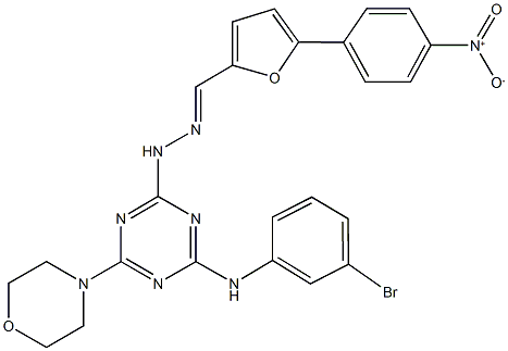 5-{4-nitrophenyl}-2-furaldehyde [4-(3-bromoanilino)-6-(4-morpholinyl)-1,3,5-triazin-2-yl]hydrazone Struktur