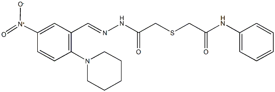 2-[(2-{2-[5-nitro-2-(1-piperidinyl)benzylidene]hydrazino}-2-oxoethyl)sulfanyl]-N-phenylacetamide Structure