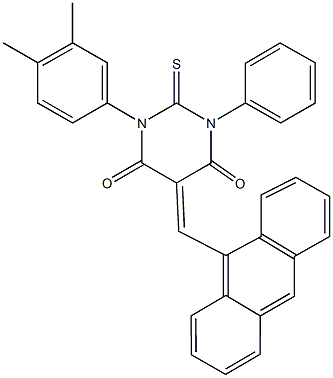 5-(9-anthrylmethylene)-1-(3,4-dimethylphenyl)-3-phenyl-2-thioxodihydro-4,6(1H,5H)-pyrimidinedione 结构式