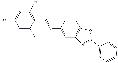 5-methyl-4-{[(2-phenyl-1,3-benzoxazol-5-yl)imino]methyl}-1,3-benzenediol,352336-43-7,结构式
