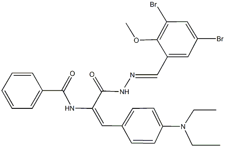 N-{1-{[2-(3,5-dibromo-2-methoxybenzylidene)hydrazino]carbonyl}-2-[4-(diethylamino)phenyl]vinyl}benzamide 化学構造式