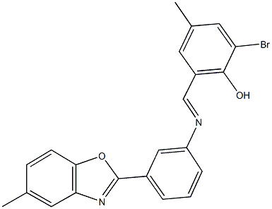 2-bromo-4-methyl-6-({[3-(5-methyl-1,3-benzoxazol-2-yl)phenyl]imino}methyl)phenol 结构式