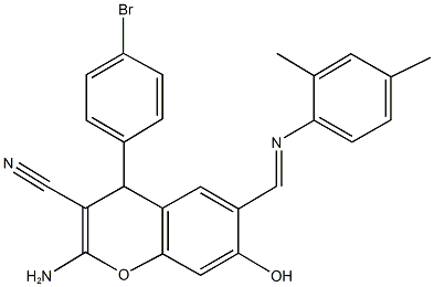 2-amino-4-(4-bromophenyl)-6-{[(2,4-dimethylphenyl)imino]methyl}-7-hydroxy-4H-chromene-3-carbonitrile Structure
