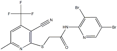 2-{[3-cyano-6-methyl-4-(trifluoromethyl)-2-pyridinyl]sulfanyl}-N-(3,5-dibromo-2-pyridinyl)acetamide,352338-72-8,结构式