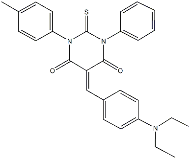 5-[4-(diethylamino)benzylidene]-1-(4-methylphenyl)-3-phenyl-2-thioxodihydro-4,6(1H,5H)-pyrimidinedione,352338-93-3,结构式