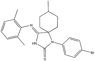 1-(4-bromophenyl)-4-[(2,6-dimethylphenyl)imino]-8-methyl-1,3-diazaspiro[4.5]decane-2-thione 化学構造式