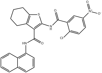 2-({2-chloro-5-nitrobenzoyl}amino)-N-(1-naphthyl)-4,5,6,7-tetrahydro-1-benzothiophene-3-carboxamide Struktur