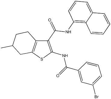 2-[(3-bromobenzoyl)amino]-6-methyl-N-(1-naphthyl)-4,5,6,7-tetrahydro-1-benzothiophene-3-carboxamide Struktur
