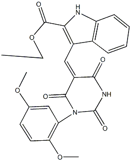 ethyl 3-[(1-(2,5-dimethoxyphenyl)-2,4,6-trioxotetrahydro-5(2H)-pyrimidinylidene)methyl]-1H-indole-2-carboxylate,352341-59-4,结构式