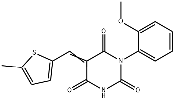 1-(2-methoxyphenyl)-5-[(5-methyl-2-thienyl)methylene]-2,4,6(1H,3H,5H)-pyrimidinetrione 化学構造式