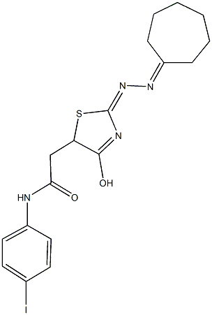 2-[2-(cycloheptylidenehydrazono)-4-hydroxy-2,5-dihydro-1,3-thiazol-5-yl]-N-(4-iodophenyl)acetamide Structure