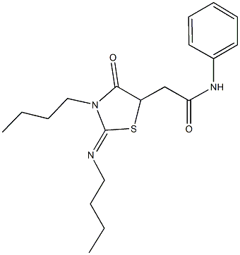 2-[3-butyl-2-(butylimino)-4-oxo-1,3-thiazolidin-5-yl]-N-phenylacetamide 化学構造式