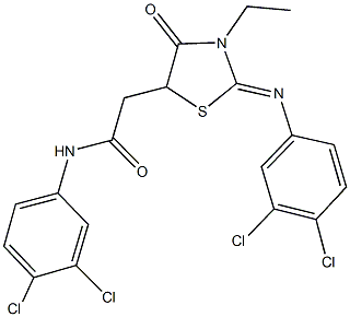 N-(3,4-dichlorophenyl)-2-{2-[(3,4-dichlorophenyl)imino]-3-ethyl-4-oxo-1,3-thiazolidin-5-yl}acetamide 化学構造式