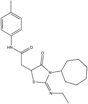 2-[3-cycloheptyl-2-(ethylimino)-4-oxo-1,3-thiazolidin-5-yl]-N-(4-methylphenyl)acetamide Struktur