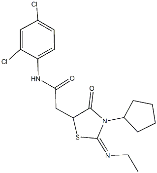 2-[3-cyclopentyl-2-(ethylimino)-4-oxo-1,3-thiazolidin-5-yl]-N-(2,4-dichlorophenyl)acetamide,352345-73-4,结构式