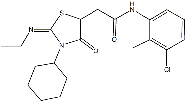 N-(3-chloro-2-methylphenyl)-2-[3-cyclohexyl-2-(ethylimino)-4-oxo-1,3-thiazolidin-5-yl]acetamide Struktur