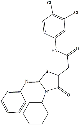 2-[3-cyclohexyl-4-oxo-2-(phenylimino)-1,3-thiazolidin-5-yl]-N-(3,4-dichlorophenyl)acetamide|