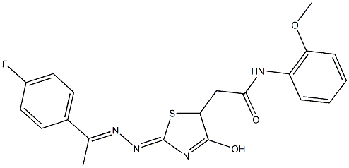 2-(2-{[1-(4-fluorophenyl)ethylidene]hydrazono}-4-hydroxy-2,5-dihydro-1,3-thiazol-5-yl)-N-(2-methoxyphenyl)acetamide Struktur