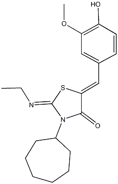 3-cycloheptyl-2-(ethylimino)-5-(4-hydroxy-3-methoxybenzylidene)-1,3-thiazolidin-4-one Struktur