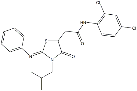 N-(2,4-dichlorophenyl)-2-[3-isobutyl-4-oxo-2-(phenylimino)-1,3-thiazolidin-5-yl]acetamide,352348-38-0,结构式