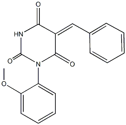 5-benzylidene-1-(2-methoxyphenyl)-2,4,6(1H,3H,5H)-pyrimidinetrione Struktur