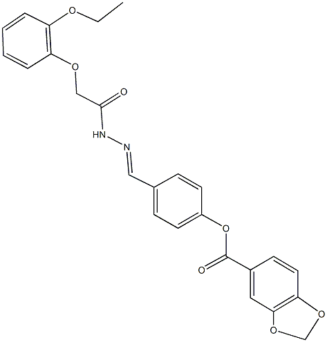 4-{2-[(2-ethoxyphenoxy)acetyl]carbohydrazonoyl}phenyl 1,3-benzodioxole-5-carboxylate Struktur