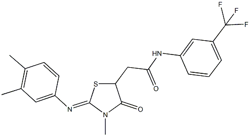 2-{2-[(3,4-dimethylphenyl)imino]-3-methyl-4-oxo-1,3-thiazolidin-5-yl}-N-[3-(trifluoromethyl)phenyl]acetamide Struktur