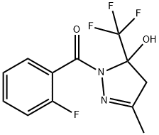 1-(2-fluorobenzoyl)-3-methyl-5-(trifluoromethyl)-4,5-dihydro-1H-pyrazol-5-ol 化学構造式