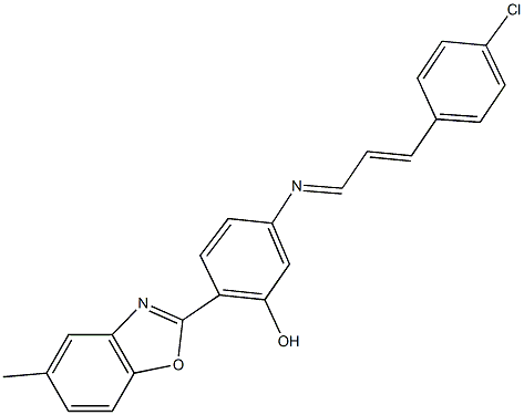 5-{[3-(4-chlorophenyl)-2-propenylidene]amino}-2-(5-methyl-1,3-benzoxazol-2-yl)phenol Structure