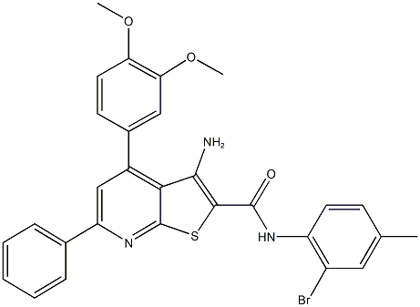 3-amino-N-(2-bromo-4-methylphenyl)-4-(3,4-dimethoxyphenyl)-6-phenylthieno[2,3-b]pyridine-2-carboxamide 化学構造式