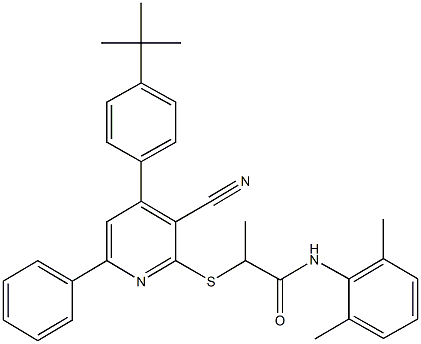 2-{[4-(4-tert-butylphenyl)-3-cyano-6-phenyl-2-pyridinyl]sulfanyl}-N-(2,6-dimethylphenyl)propanamide|