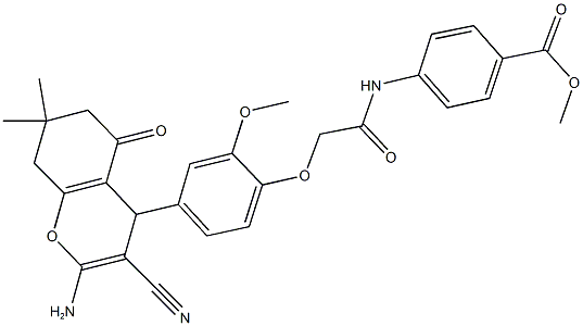 methyl 4-({[4-(2-amino-3-cyano-7,7-dimethyl-5-oxo-5,6,7,8-tetrahydro-4H-chromen-4-yl)-2-methoxyphenoxy]acetyl}amino)benzoate,352435-58-6,结构式