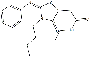 2-[3-butyl-4-oxo-2-(phenylimino)-1,3-thiazolidin-5-yl]-N-ethylacetamide Struktur