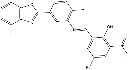 4-bromo-2-nitro-6-({[2-methyl-5-(4-methyl-1,3-benzoxazol-2-yl)phenyl]imino}methyl)phenol,352442-34-3,结构式