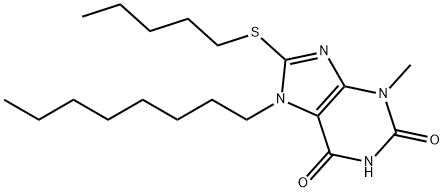 3-methyl-7-octyl-8-(pentylsulfanyl)-3,7-dihydro-1H-purine-2,6-dione,352443-61-9,结构式